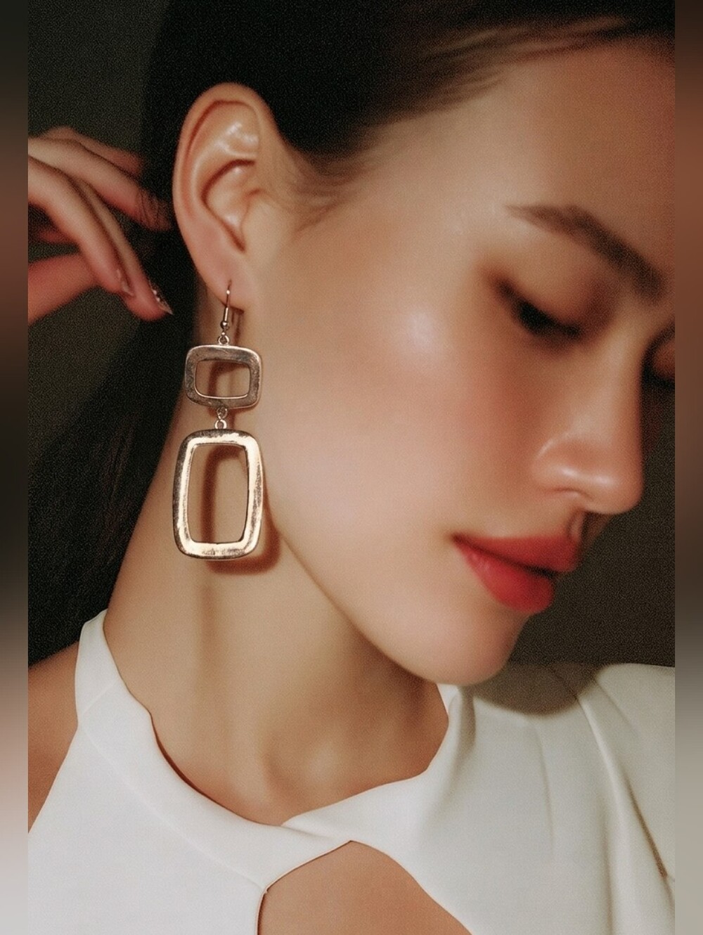 NWT Maren Elena For NADINE WEST Silver Dbl Square Dangle Earrings ~2 1/2"